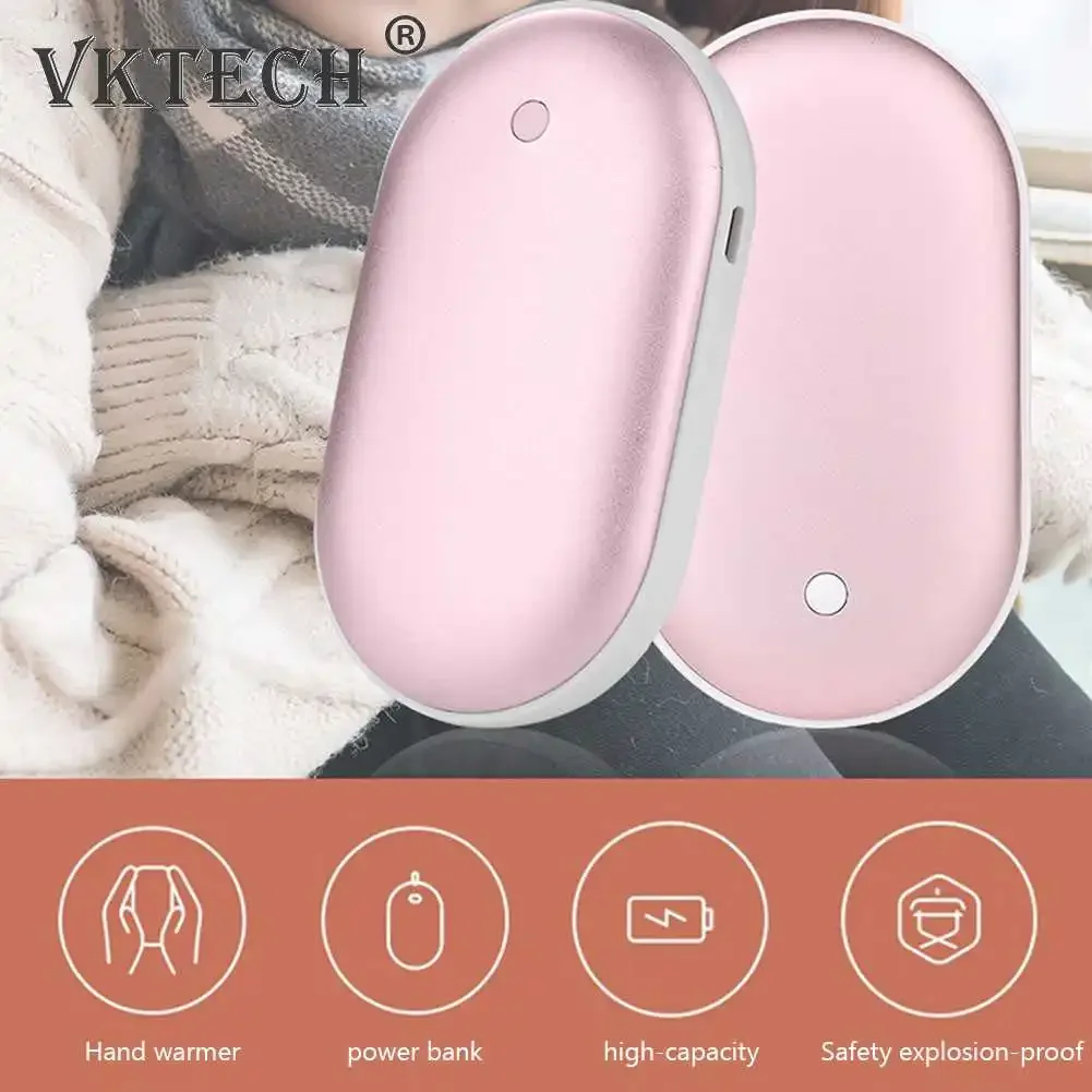 2 In 1 Portable Mini Hand Warmer USB Rechargeable 5000mAh Cobblestone Pocket Mobile Power Bank Reusable  Winter Heater