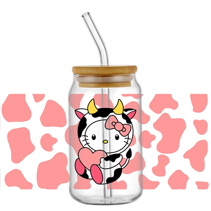 Miniso Cartoon Characters Hello Cute Cat UV DTF Transfer Sticker For 16oz Glass Cup Wrap Stickers