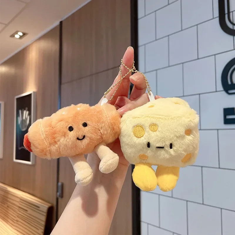 Kawaii Bread Plush Pendant Key Chain Toys Doll Creative Croissants Roll Bread Plush Doll Keychain Decora Backpack Pendant Gift