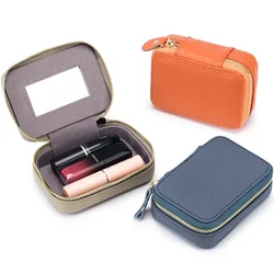 Small Makeup Bag Outdoor Coin Earphone Storage Pouch Leather Lipstick Lip Case Women Travel Cosmetic Organizer Purse with Mirror