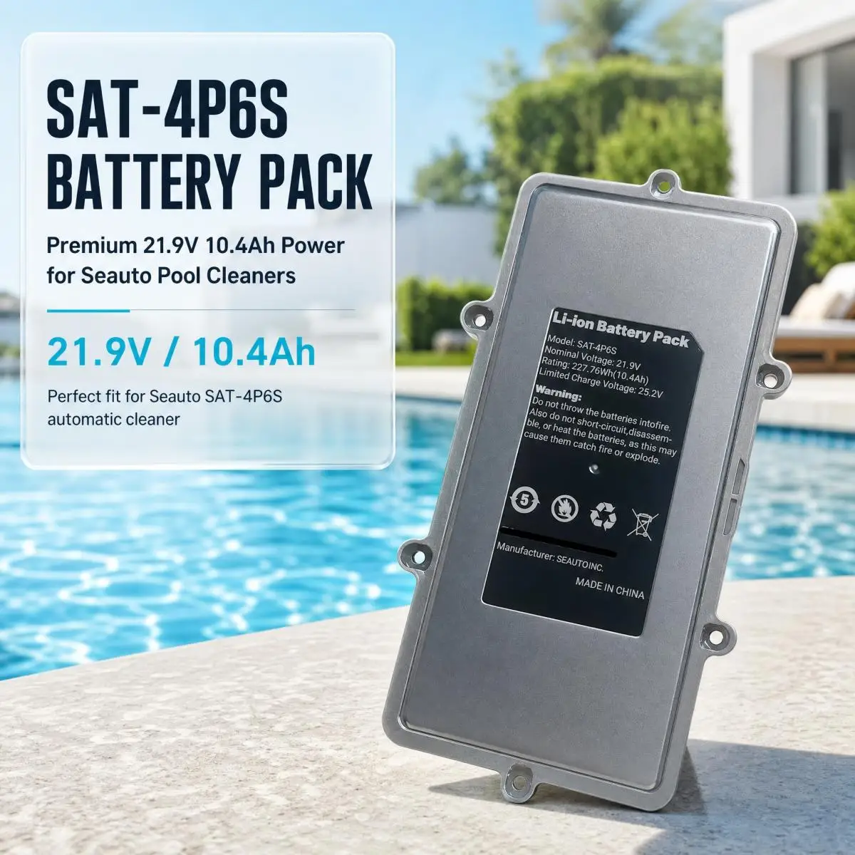 Rechargeable Li-ion Spare Battery Pack 21.9V 10.4Ah SAT‑4P6S Fit for Seauto SAT-4P6S Automatic Swimming Pool Cleaning Robot