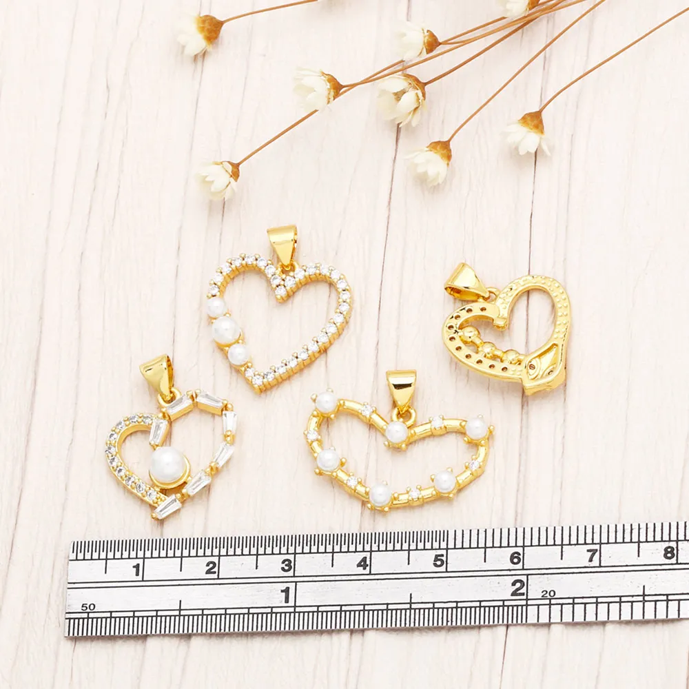 OCESRIO Big Beads Hollow Heart Pendant for Necklace Copper Gold Plated Amulet Jewelry Making Component Wholesale Bulk pdtb010