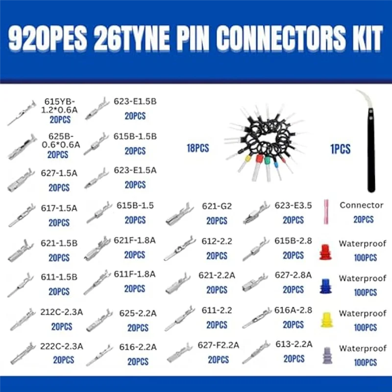 

A80X-940PCS Automotive Electrical Wire Terminal Connector Kit, 26 Types From 1-3.5Mm With Terminal Removal Tool For Car Wiring