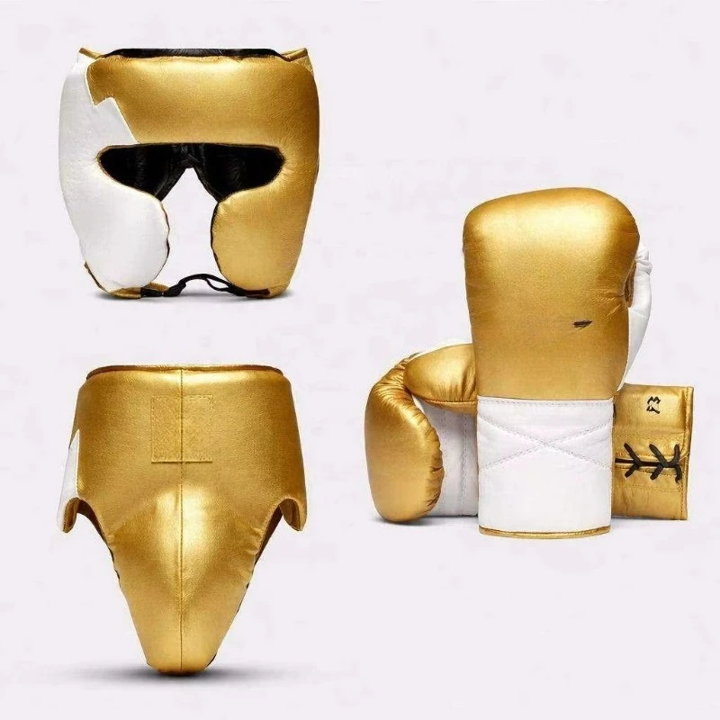 The Latest Model Design Fly Two-color Leather Boxing Suit Gloves Headgear Groin Protective Cup Set Training MMA