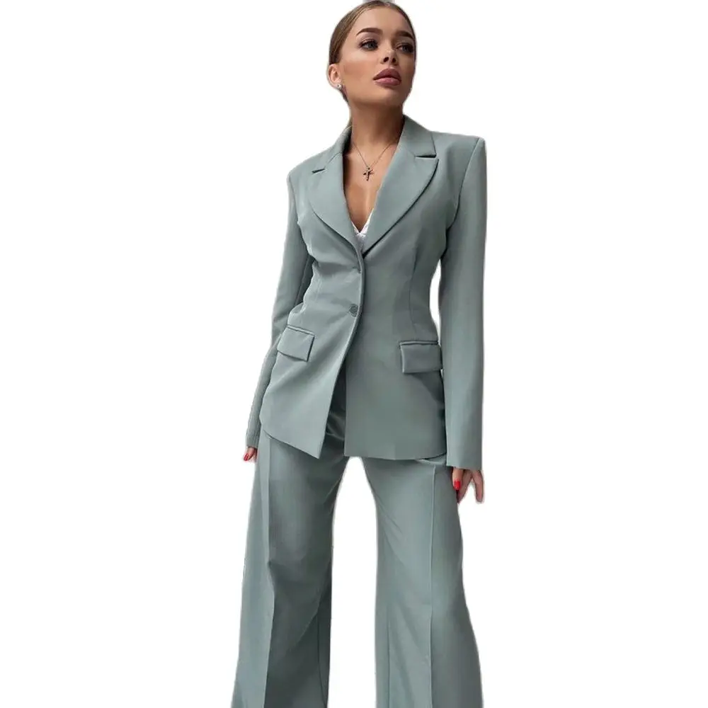 Traje elegante para mujer, chaqueta de dos piezas, pantalones, ropa femenina de un solo pecho, conjunto Formal ajustado para oficina, 2024