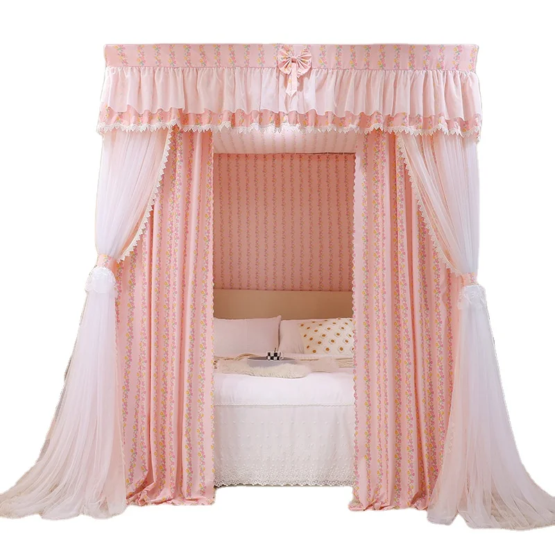New double-layer mesh floor-to-ceiling palace double-pole frost lace shading mosquito-proof bed curtain mosquito net