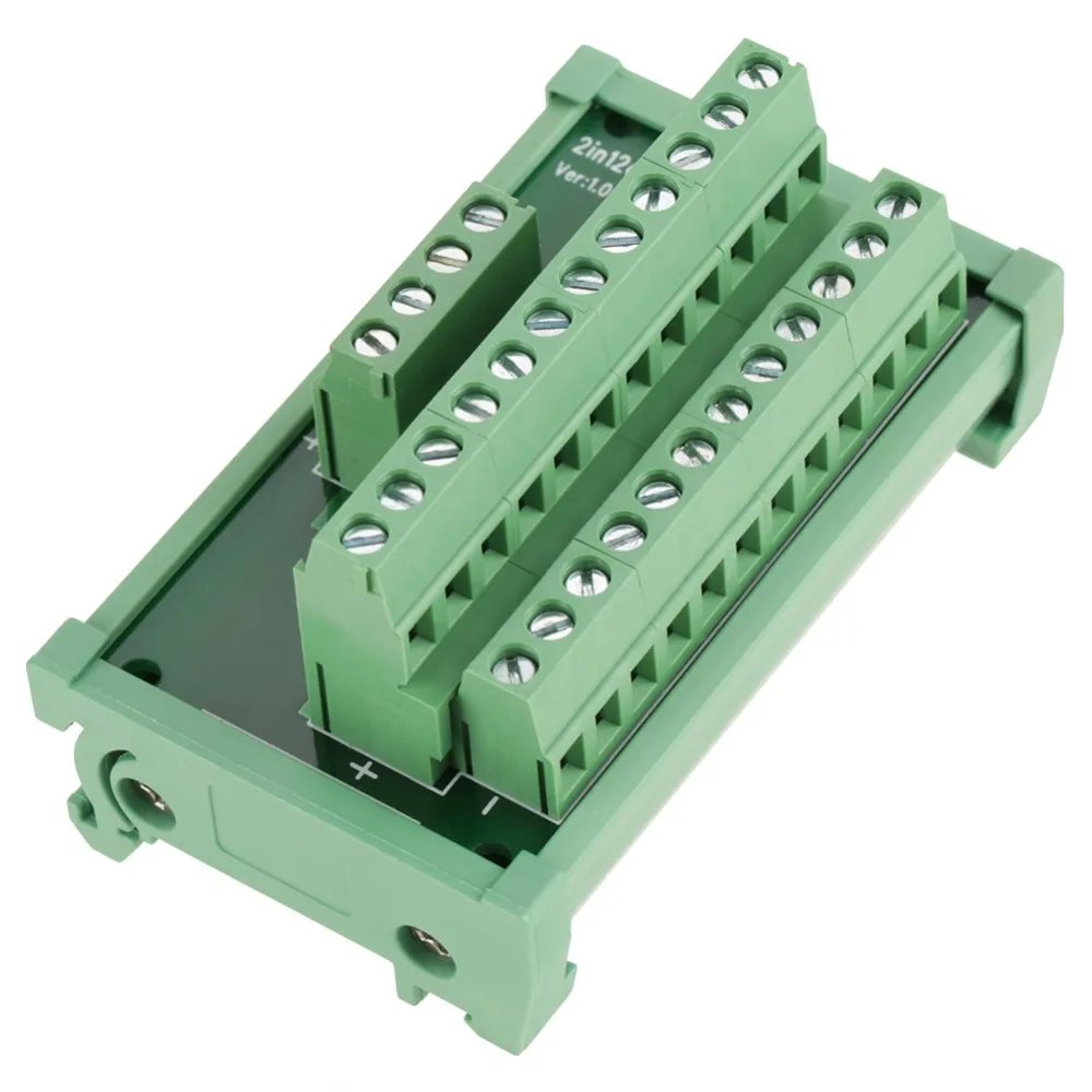 12 Position DIN Rail Mount Interface Module 2 in 12 Out Screw Terminal Block Breakout Board Power Distribution Breakout Board