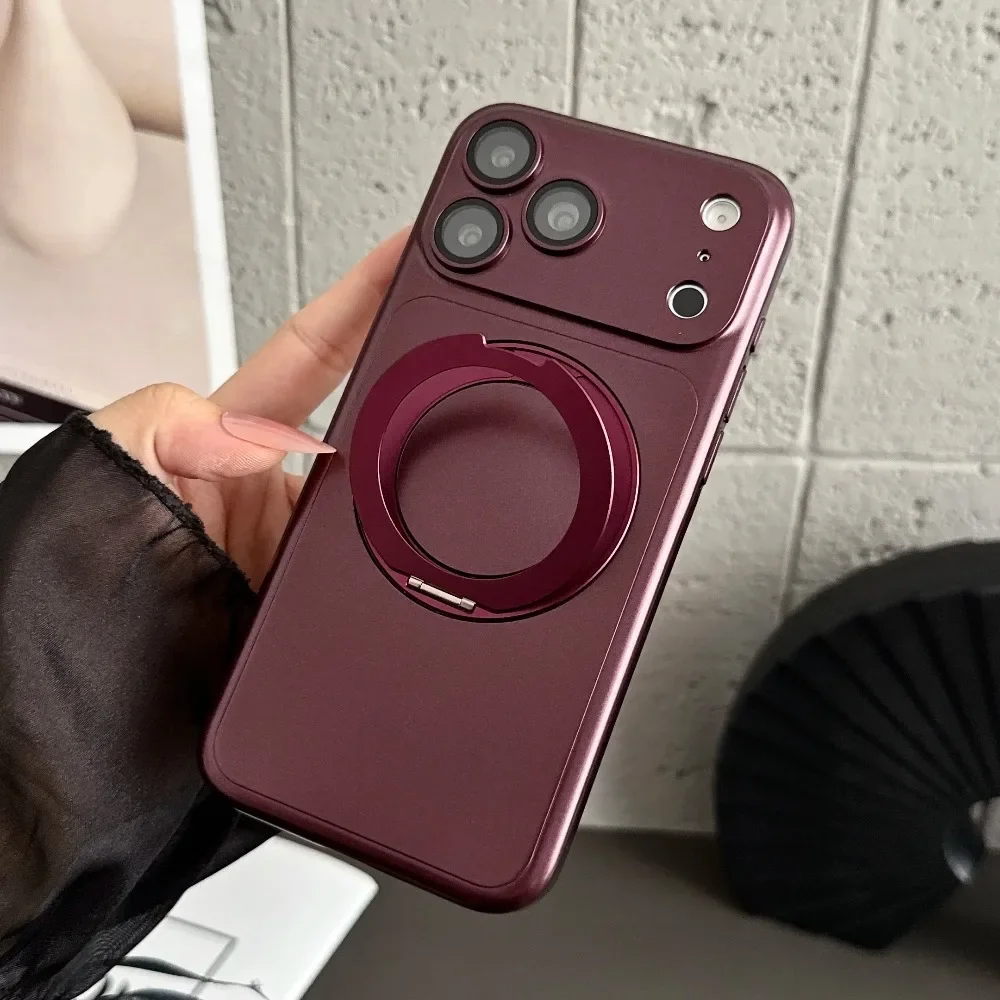 Luxury 360 Rotating Magnetic Metal Holder Stand Case for IPhone 18 Pro Max 17 16 15 Pro Max Shockproof Camera Protection Cover