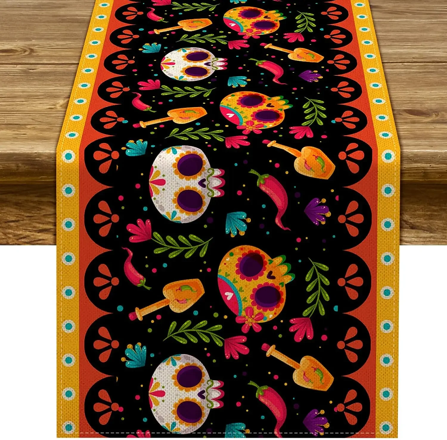 Mexico Day of The Dead Table Runner Holiday Party Decor Dia De Los Muertos Sugar Skull Dining Table Runner Halloween Decor