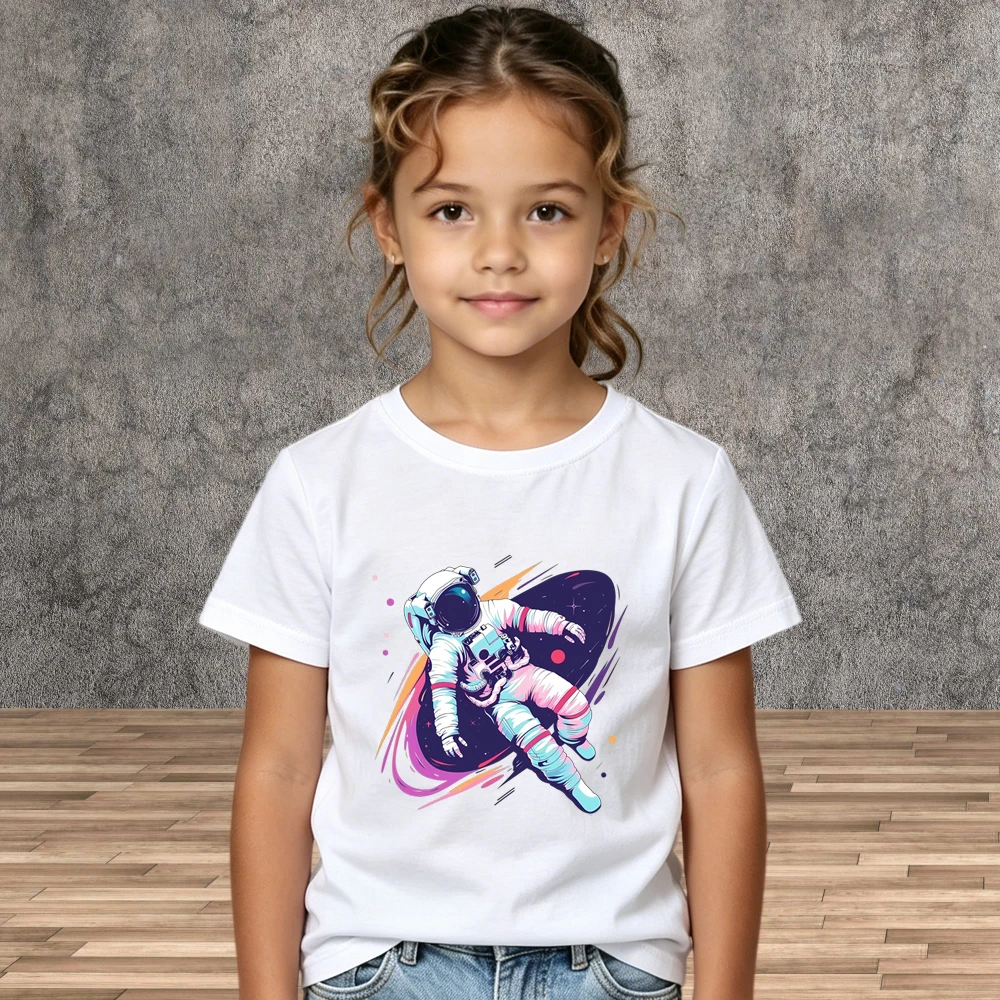 New Arrival Kids Astronaut Graphic Tees Summer Daily Wear Cotton Short Sleeve Shirts