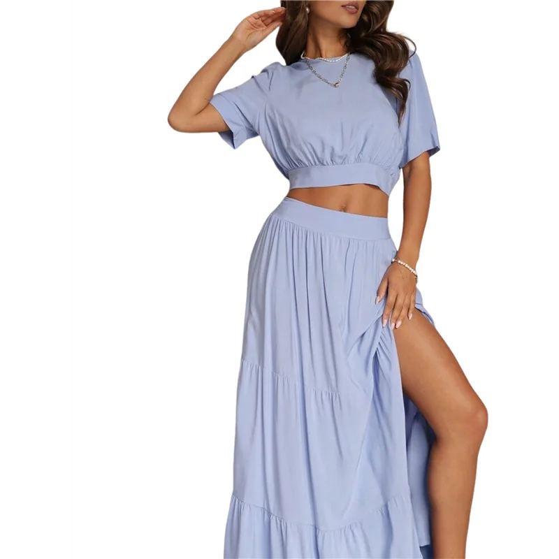 NUEVA-Falda larga bohemia fluida de verano 2025 para mujer, faldas largas de playa con cintura alta elástica y abertura a la moda