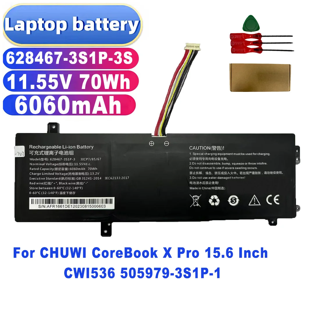 Safe and Stable Laptop Battery 628467-3S1P-3S for CHUWI CoreBook X Pro 15.6 Inch CWI536 11.55V 70Wh 6060mAh