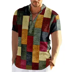 Chemise à manches courtes imprimée patchwork 3D pour hommes, chemises vintage, t-shirts décontractés, streetwear d'été, vêtements, t-shirts, mode