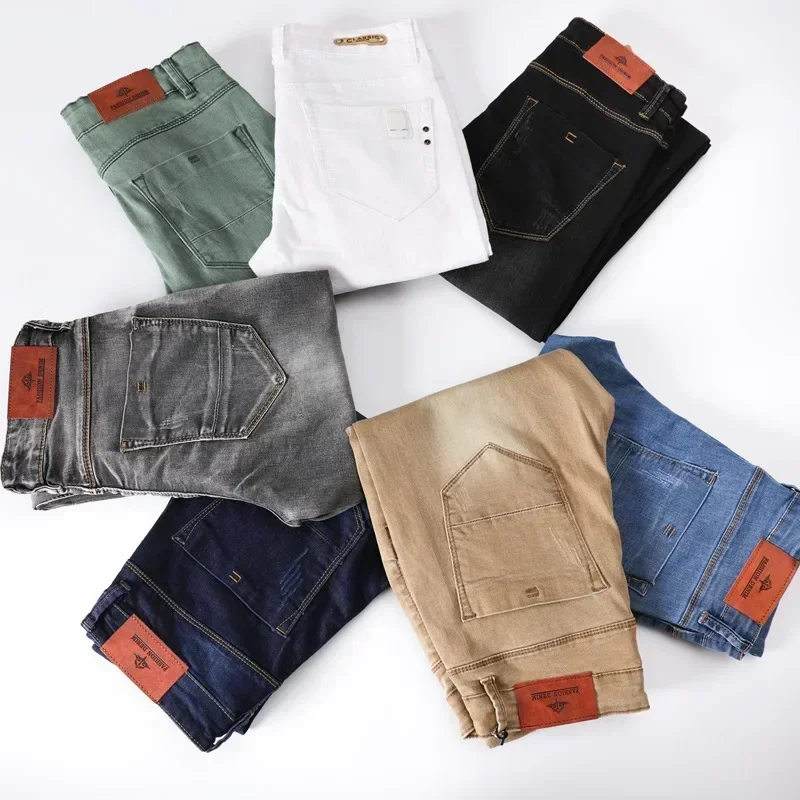 

7 Color Men Stretch Skinny Jeans Fashion Casual Slim Fit Denim Trousers Male Gray Black Khaki White Pants Brand New