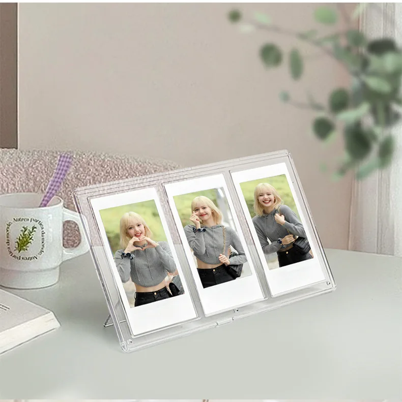 For Fujifilm Instax Mini 8/9/11/12 Series 3 Inch Photo Pictures Transparent Vertical Three Palace Grid Photo Frame Table image 4