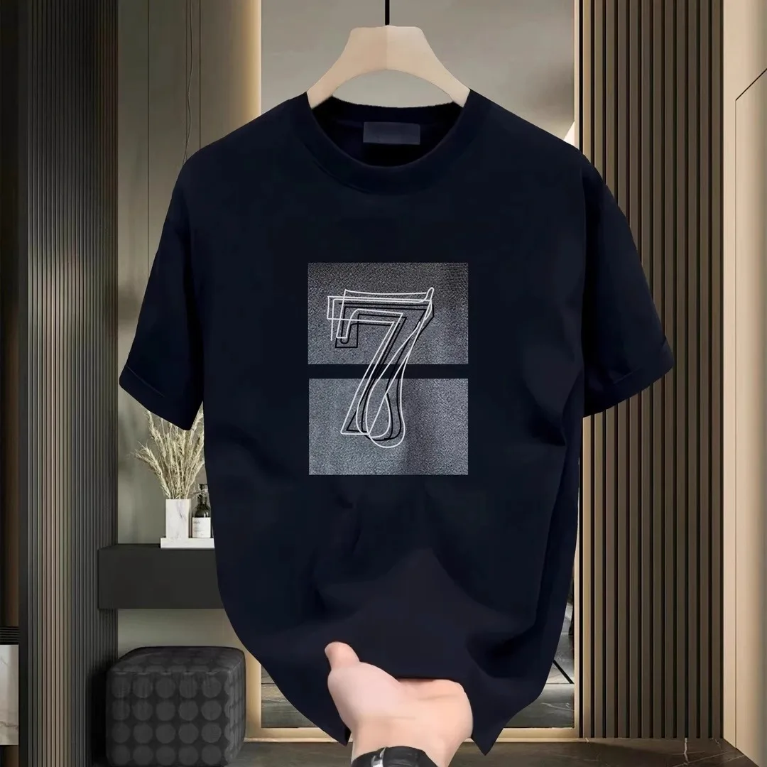 Men's American-Style Heavy-Weight Short-Sleeve T-Shirt Print, Men's Round-Neck Versatile Top, Pure Cotton With Trendy Print