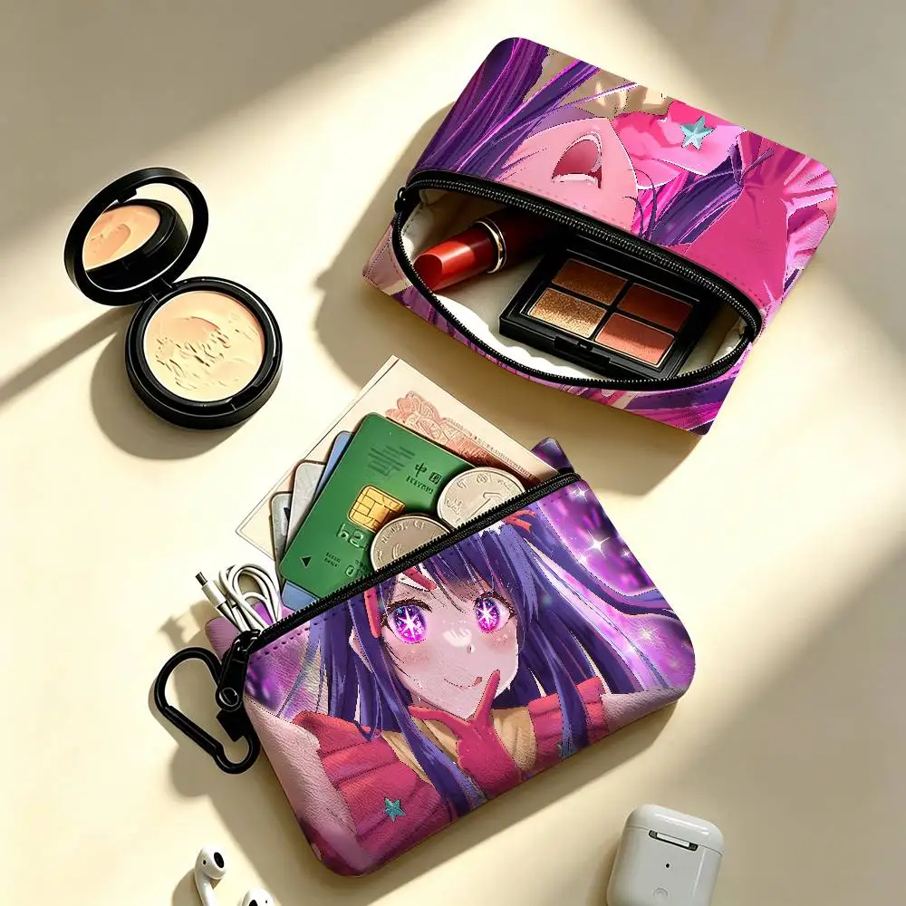 Anime Oshi No Ko Hoshino Lightweight Oxford Fabric Coin Purse Carabiner Hook Design Mini Card Key Organizer Bag