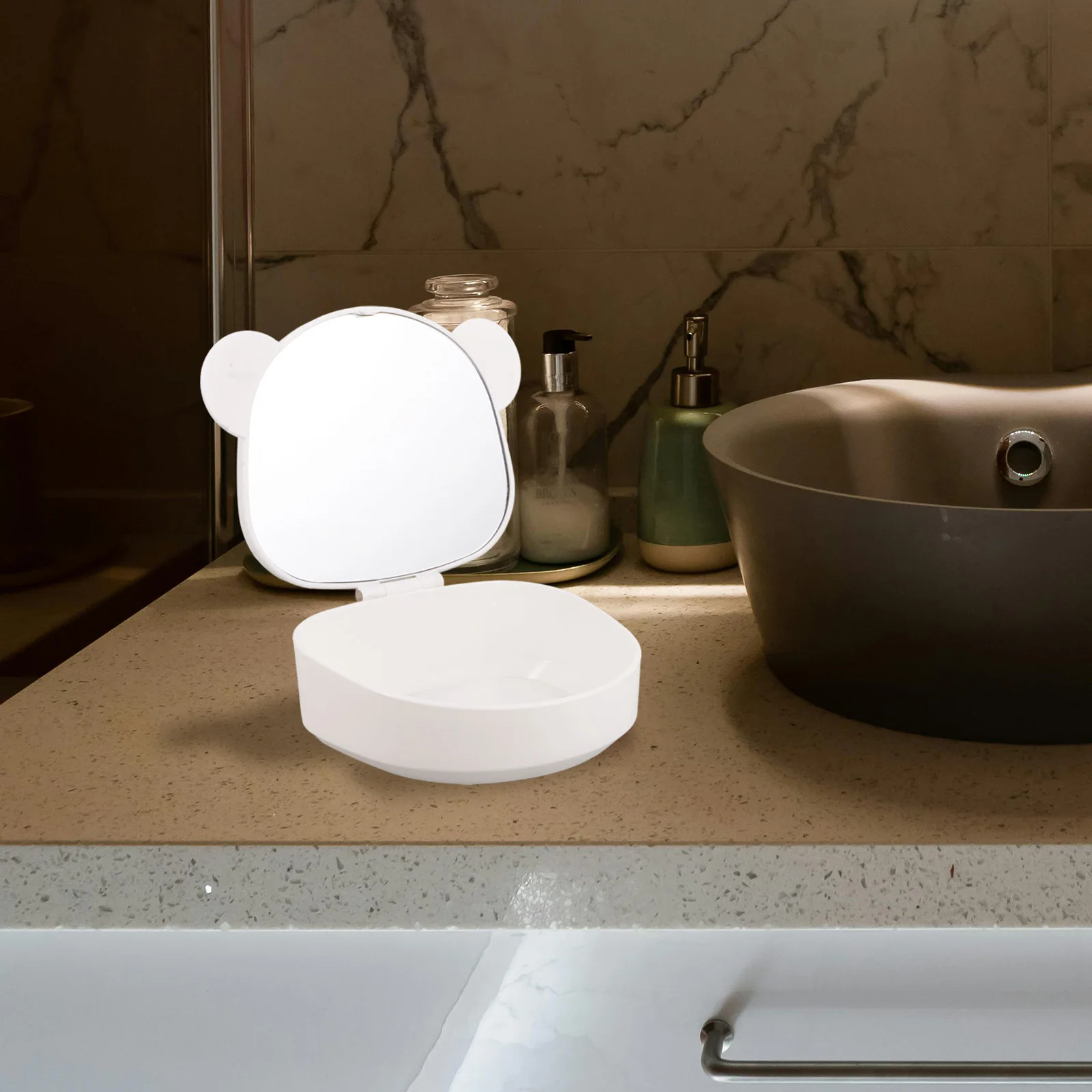 Organizer per trucco da viaggio con specchio Borsa per trucco portatile compatta con specchio ad alta definizione per accessori per capelli Dischetti di cotone