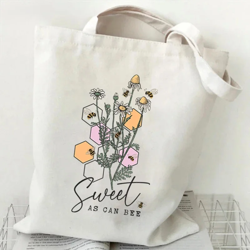 Sunflower Bee Canvas Tote Bag "Spreand Kindness" Versatile Handbag for Commuter Work Student Class Underarm Women's Shoulder Bag