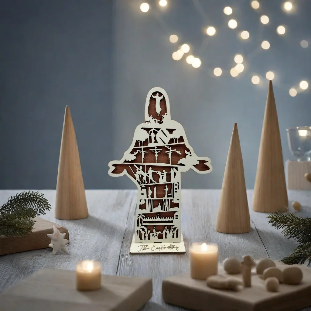 1PC Religious Easter Home Decor, He is Risen Jesus Christ Sign, The Easter Story, Christianity Shelf Sitter, Christian Decoratio