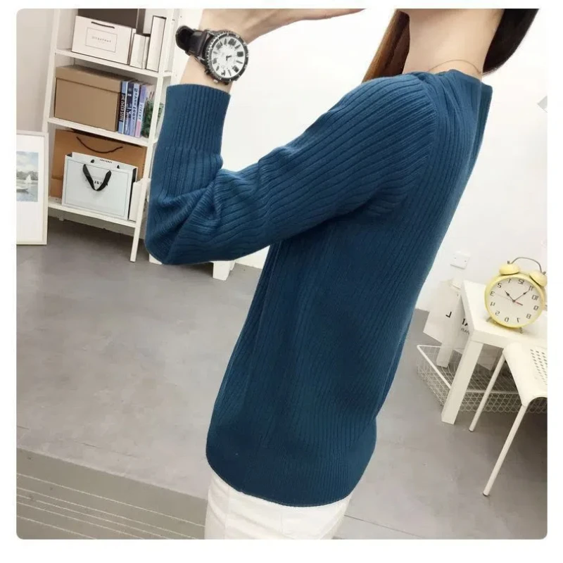 Women's 2024 Autumn Winter New Splicing V-neck Button Fake Two Piece Knitted Sweater Fashion Solid Loose Casual Long Sleeve Top