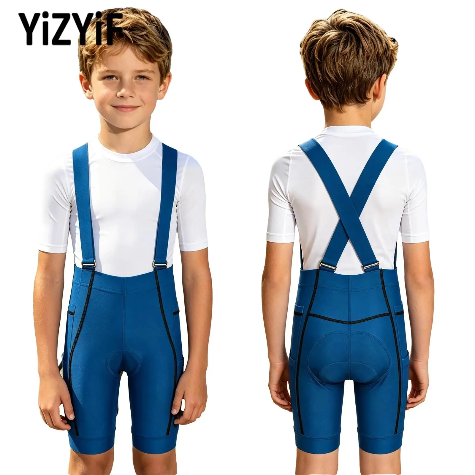 Kids Boys Cycling Bib Shorts Sportswear Contrasting Trim Bike Padded Suspenders Shorts Mountain Training Tracksuit Bodysuits