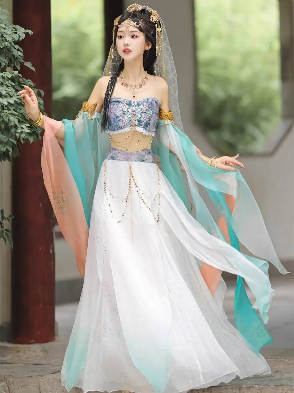 

New Hanfu Women Young Girl Dunhuang Flying Apsaras Improve Daily Bronzing Exotic Style Fiesta Carnival Halloween Cos Cosplay