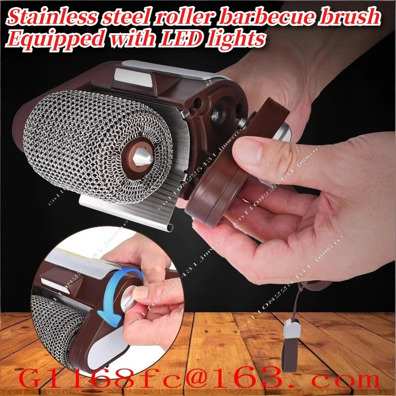 Stainless Steel Roller Barbecue Brush with LED Light 304 Clear Burnt Food Rotary Electric Oven Stainless Steel Barbecue Brush