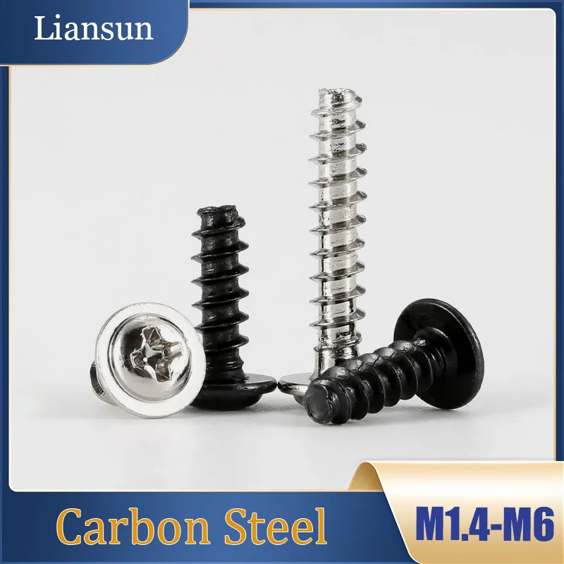 Carbon steel  Flanged Phillips Button Head Screws M1.4M2M2.5M3M4M5M6 Black / Nickel-Plated Round-Head Phillips Screw with Washer