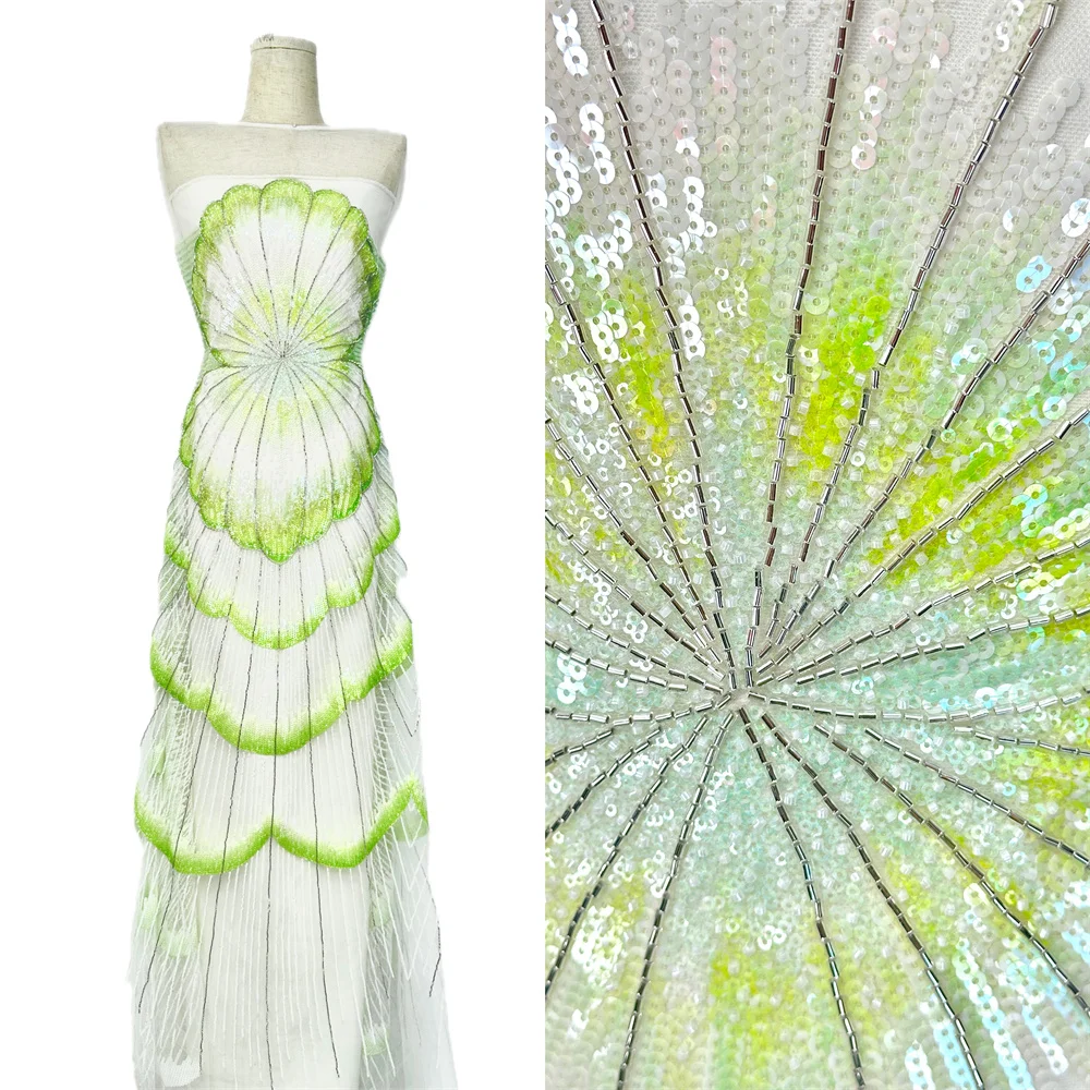 

African Beaded Tulle Lace Fabric 2026 High Quality Lace French Nigerian Sequins Embroidered Lace for Party Dress Sewing 5 Yards