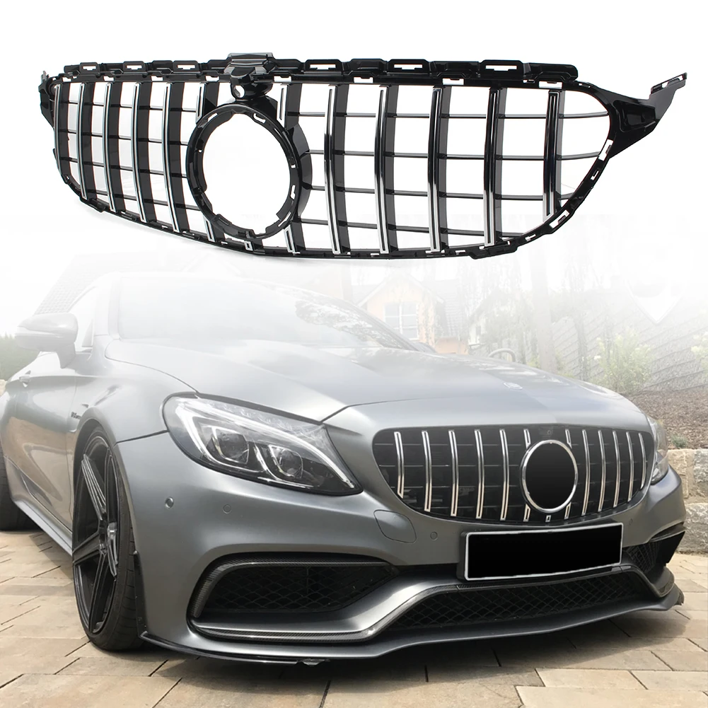 GT R Style Car Front Upper Mesh Grille Grill w/ Camera For Mercedes Benz C-Class W205 C200 C300 2019 ABS Plastic