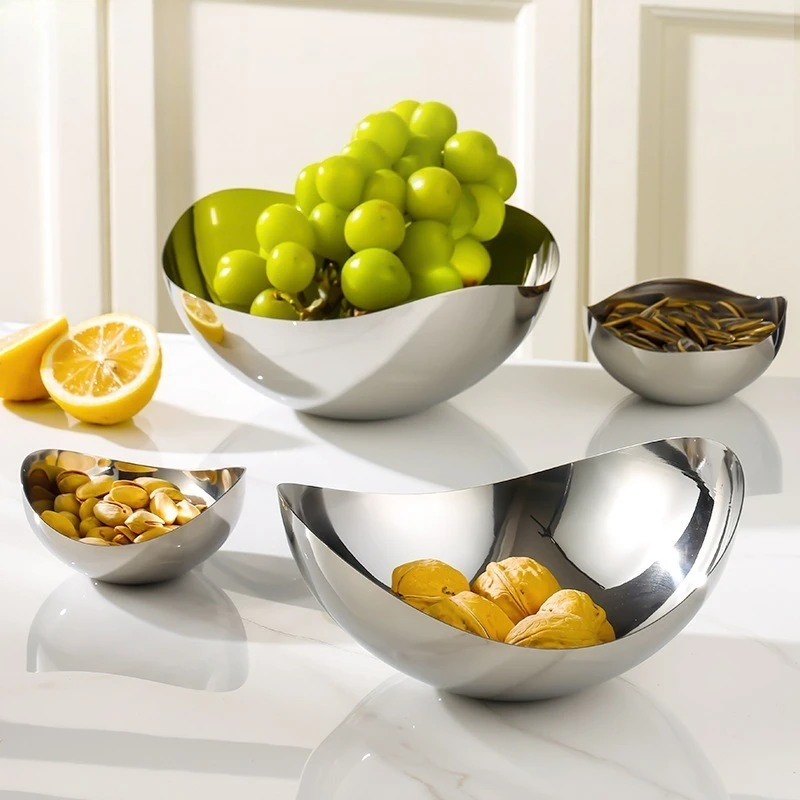 1pcs 304 Stainless Steel Fruit Bowl Irregular Snack Tray for Living Room Home Use