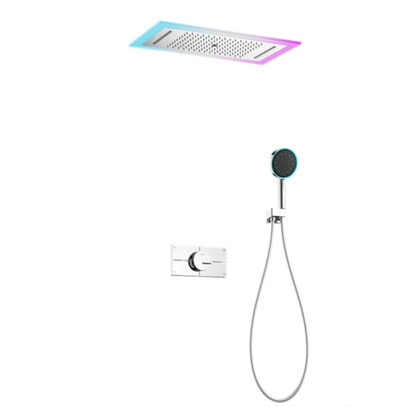 

In-wall canopy shower waterfall ambient light button thermostatic shower set pre-embedded