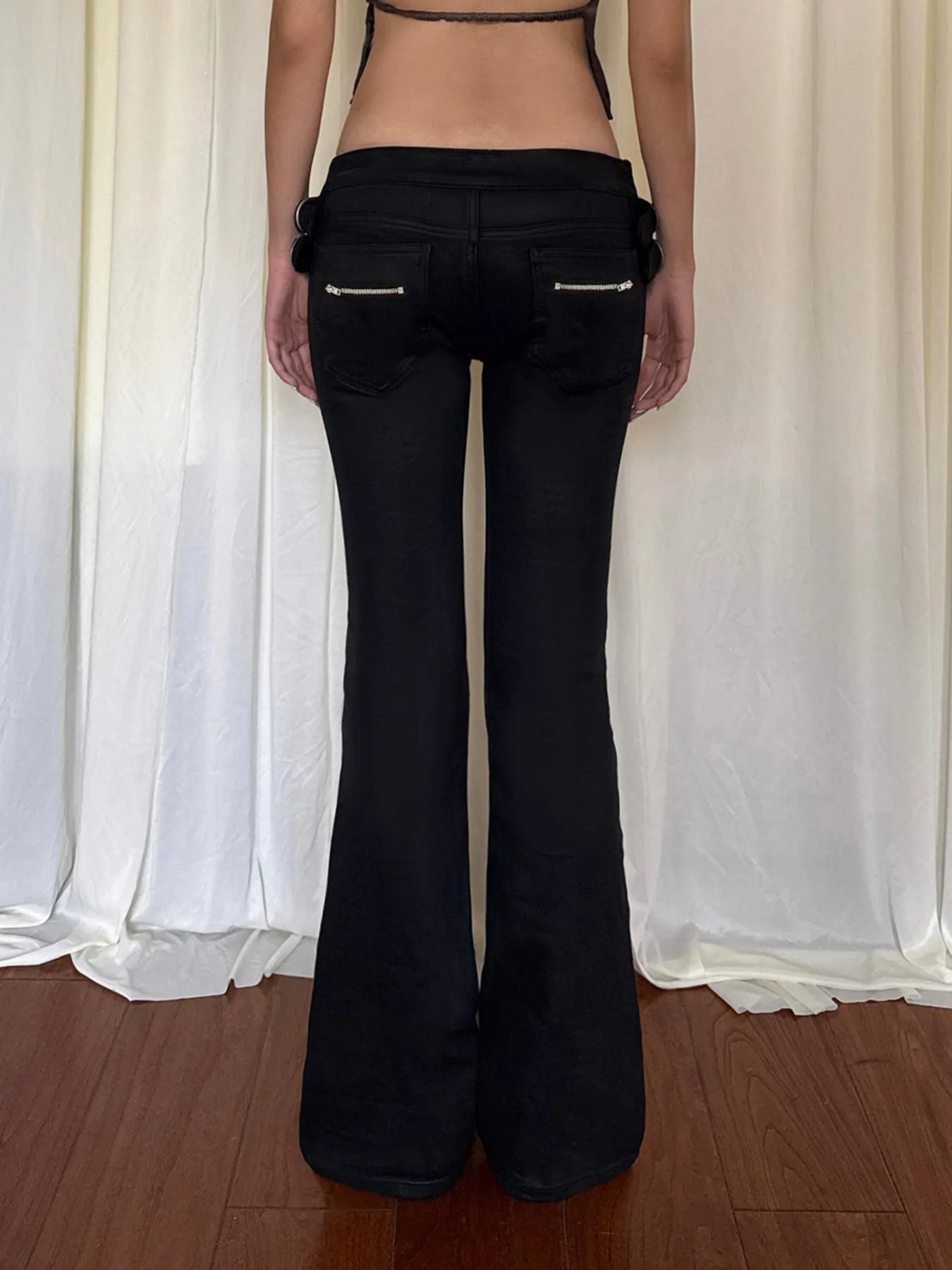 Women's Flare Pants Low Waist Slim Fit Y2K Metal Button Design Casual