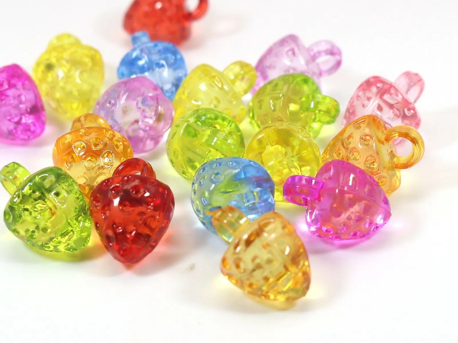 100 Mixed Color Transparent Acrylic Mini Various Fruit Charm Pendants Craft DIY