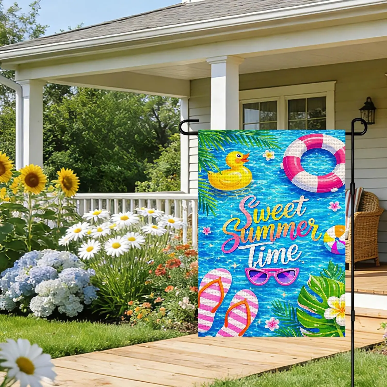IVN Summer Pool Garden Flag 12 x 18 Inch Sweet Summer Time Yard Flag Double Sided Decorative Burlap Summer Beach Swimming po ZZM