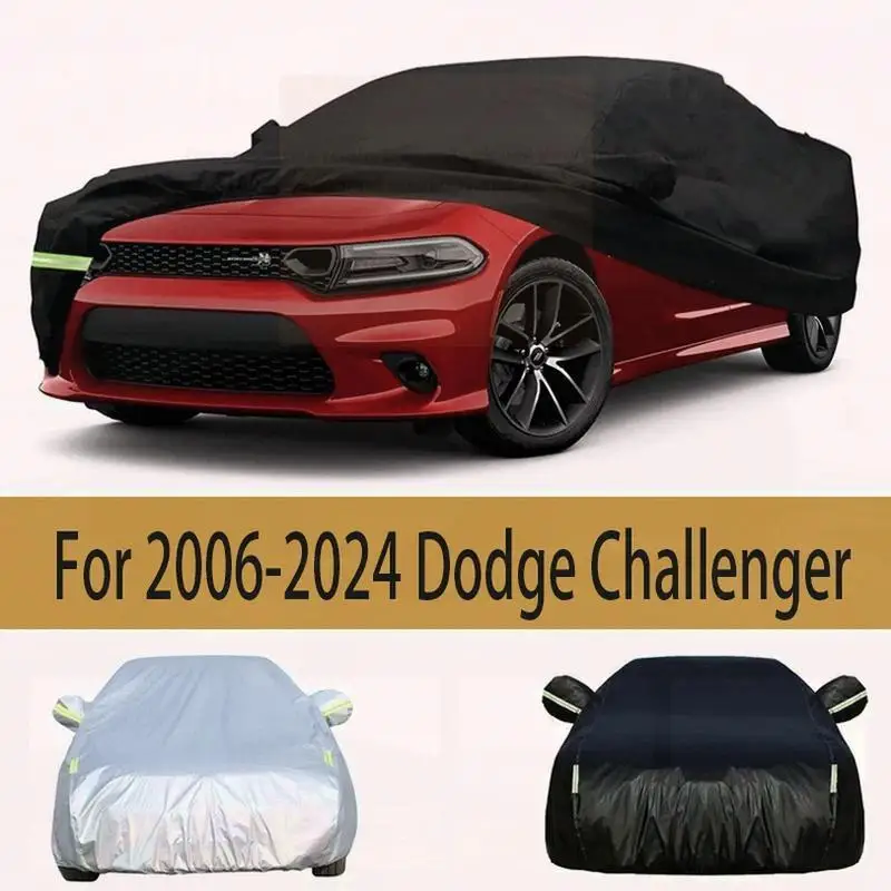 

For Custom Fit Waterproof Car Cover for 2006 2024 Dodge Challenger Dustproof Hailproof Windproof Strap Black Car Covers