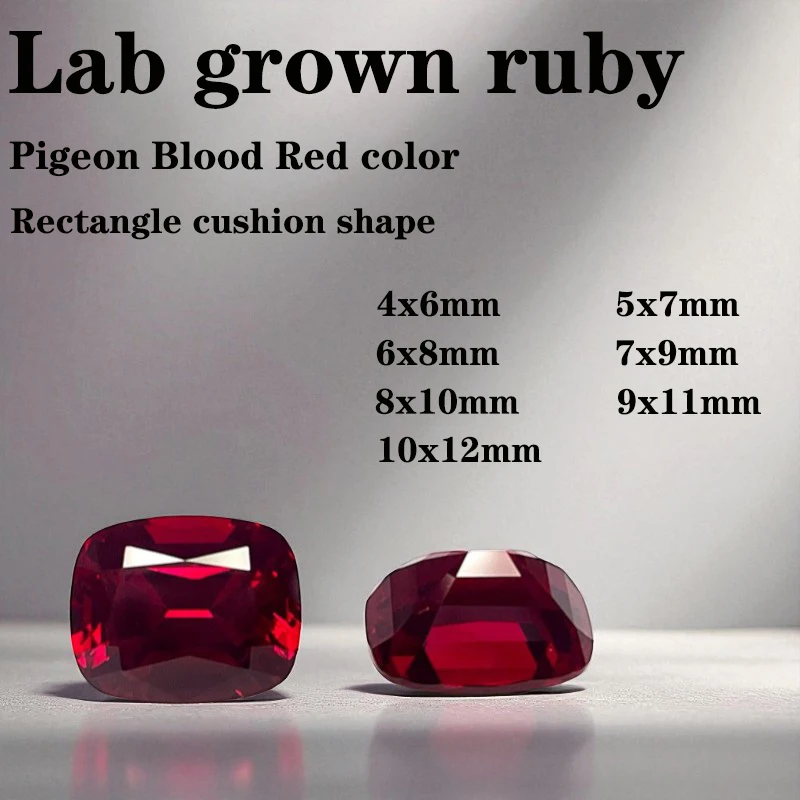 

Ruby Rectangle Cushion Cut VVS1 Lab Grown Gemstone Pigeon Blood Red DIY Ring Necklace Earrings Main Materials with Certificate