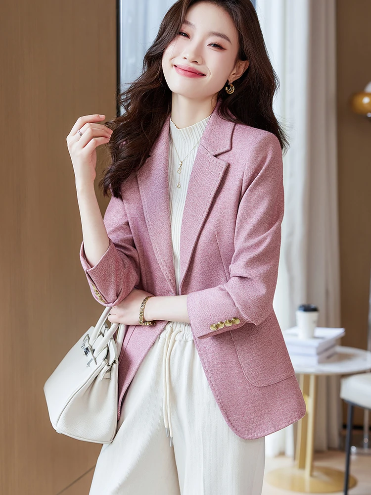 4XL High Quality Pink Coffee Women Blazer Autumn Winter Office Ladies Business Work Wear Jacket Female Formal Coat With Pocket