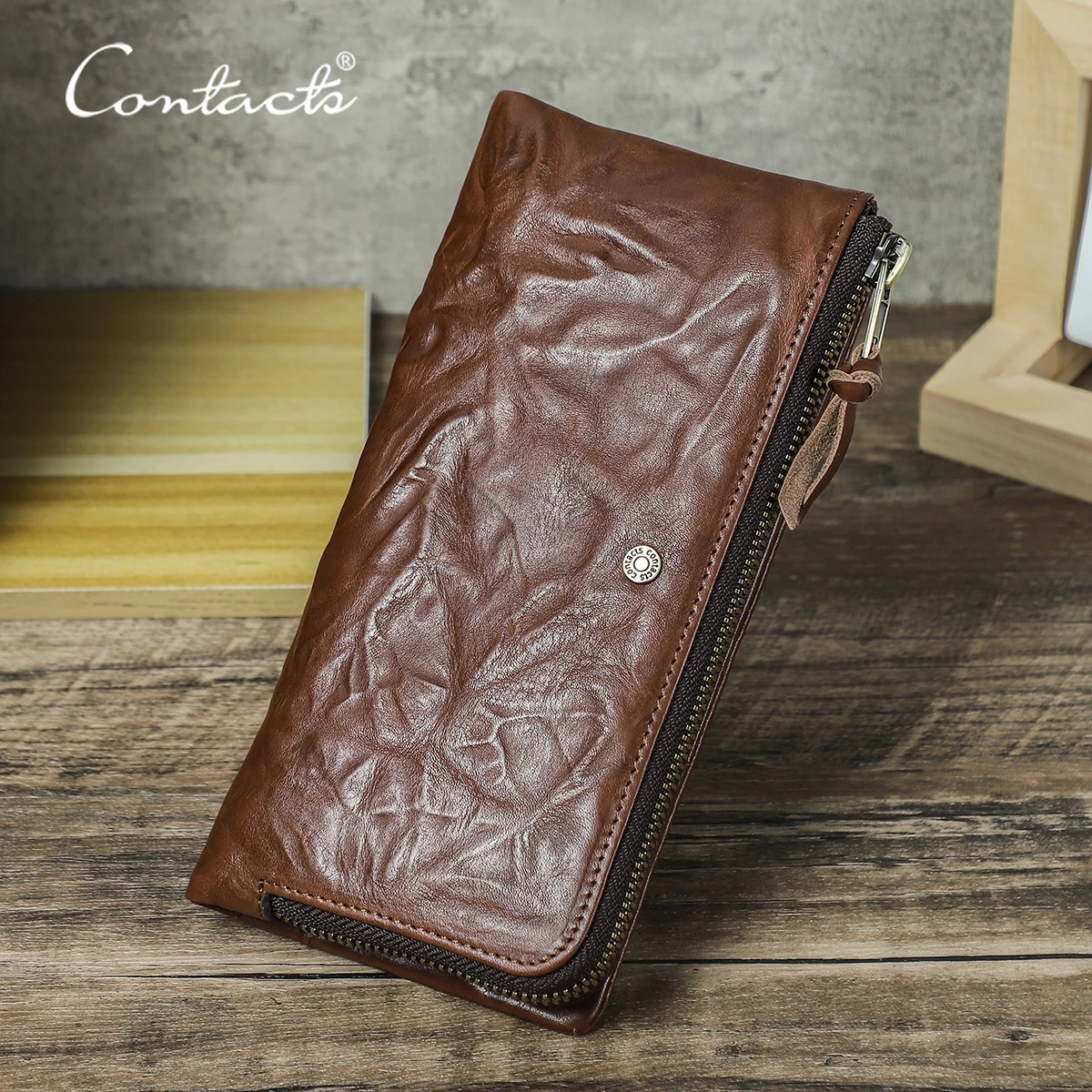 

CONTACT'S длинный кошелек из натуральной кожи для мужчин, двойной держатель для карт, зажим для денег, кошелек на молнии, карман для телефона, мужской клатч
