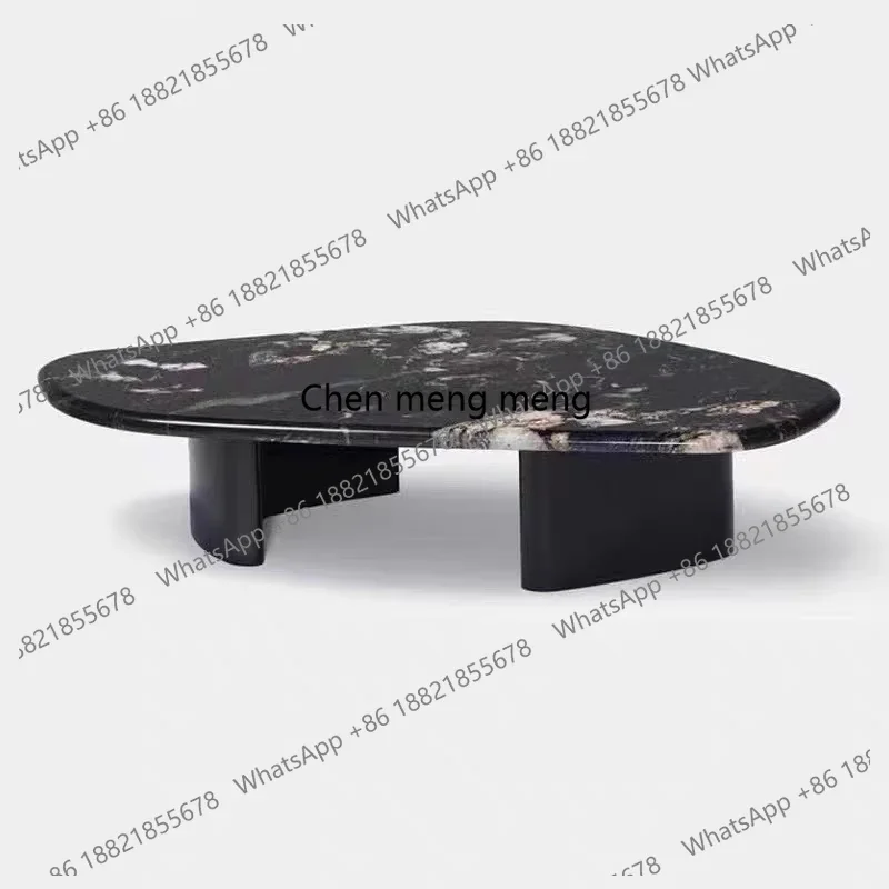 C85 New Luxury Stone Coffee Table: Natural Venetian Brown Marble Abstract Design, Minimalist Furniture for Compact Homes