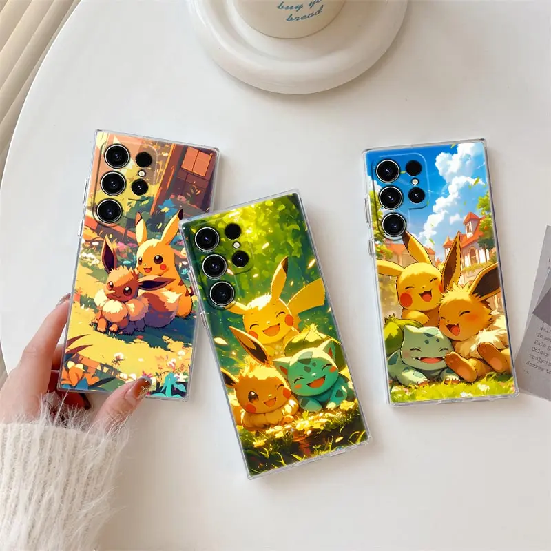 

Pokemons Eevee Bulbasaur Pikachu Clear Case For Samsung Galaxy S25 S24 S23 Ultra S20 S21 FE S22 Plus A56 A55 A36 A26 Phone Cover