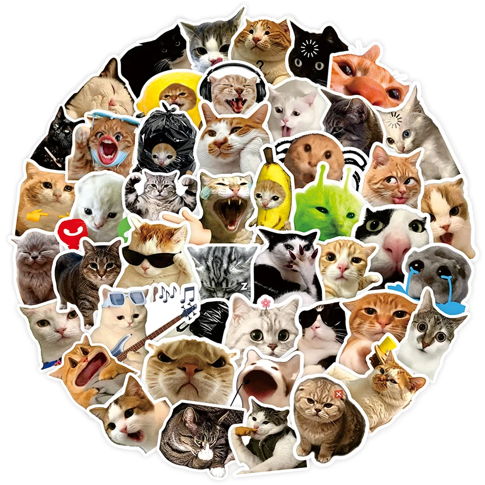 10/50/100pcs Cartoon Funny Cat Meme Stickers Cute Animal Kitten Expression Sticker Water Bottle Laptop Phone Decals Decoration