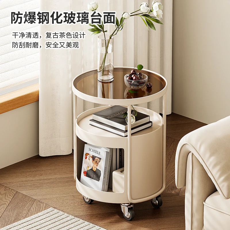 Living room removable side sofa coffee table light luxury high-end trolley rack wrought iron bedside small round table