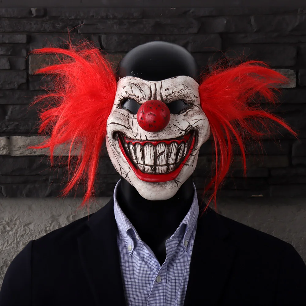 Máscara de Joker de Metal retorcido, máscara de Cosplay de media cara, payaso sangriento, máscaras de látex, Carnaval de Halloween, accesorios de disfraces de fiesta de Purim