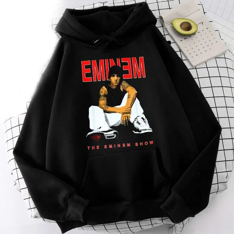 Rapper masculino e feminino Eminem com capuz de manga comprida, pulôver simples, moletom grande, rua Harajuku, moda, novo