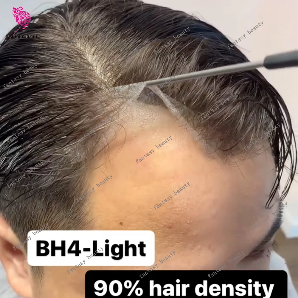 

Invisible Natural Hairline 90%Density 0.02m Super Thinnest Micro Skin Men Human Hair Toupee Vloop 1B40 1B80 Grey Brown Prosthesi