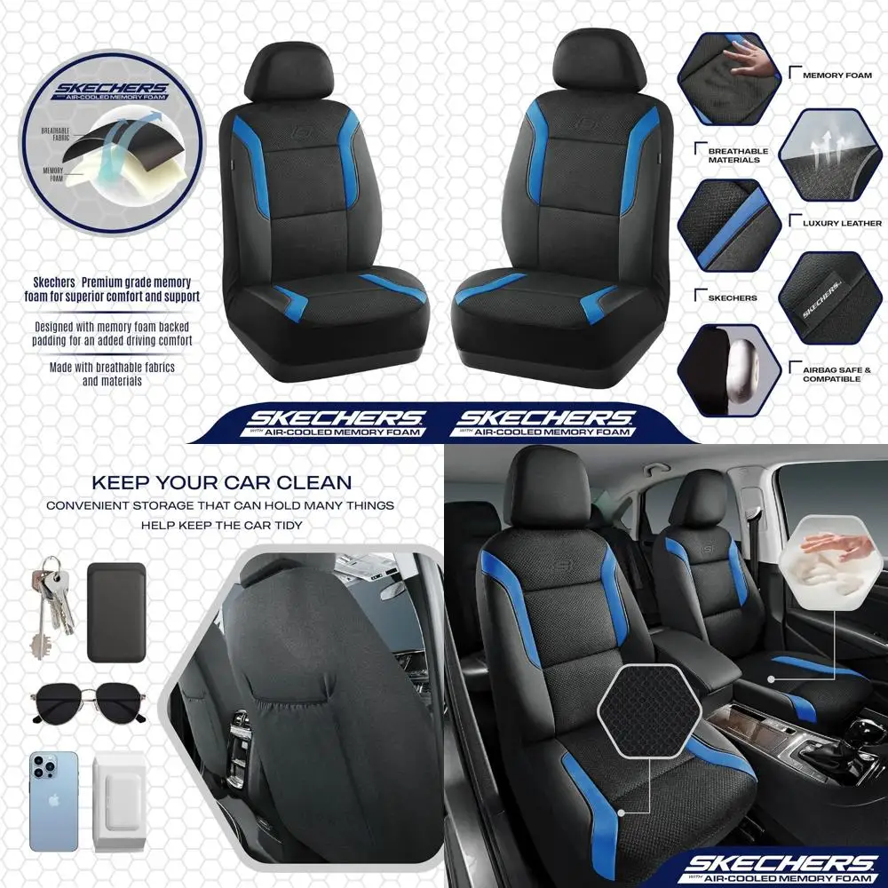 

Universal Air-Cooled Memory Foam Seat Covers, Full Set for Cars, Vans, Trucks, and SUVs, Blue