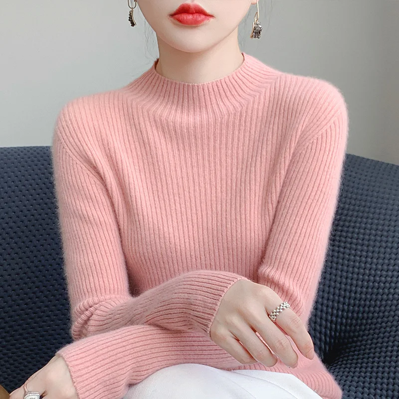 2023 New Autumn Winter Cashmere Sweater Women Half turtleneck Slim Solid Pullover Cashmere Sweaters Ladies