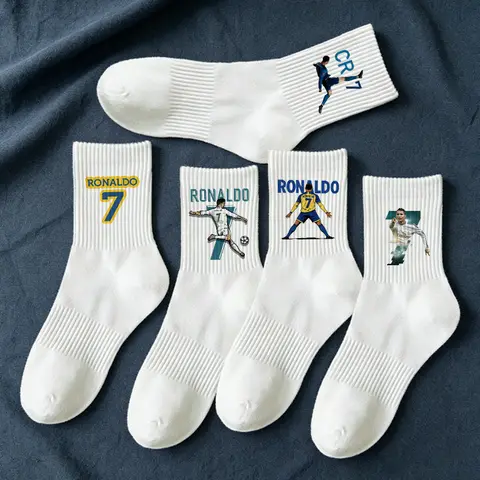 5pairs Cristiano Ronaldo CR7 Men Mid-Tube Socks Football Player Print Cotton Sockings Unisex Autumn Winter Absorb Sweat Socks